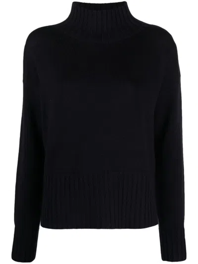 Drumohr Midnight Blue Merino Wool High Neck Sweater In Black