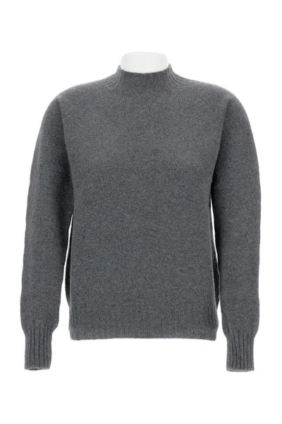 Drumohr Mock Neck Jersey-knit Wool Pullover With Ribbed Trims In Gray
