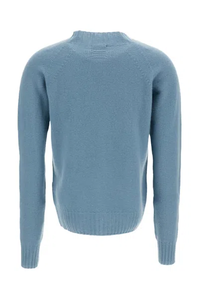 Drumohr Mock Neck Jersey-knit Wool Sweater With Raglan Sleeves In Blue