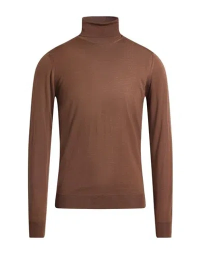 Drumohr Modern Man Turtleneck Light Brown Size 42 Super 140s Wool In Gold