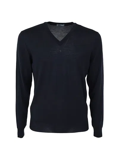 Drumohr Modern V-neck Pullover Long Sleeves In Black