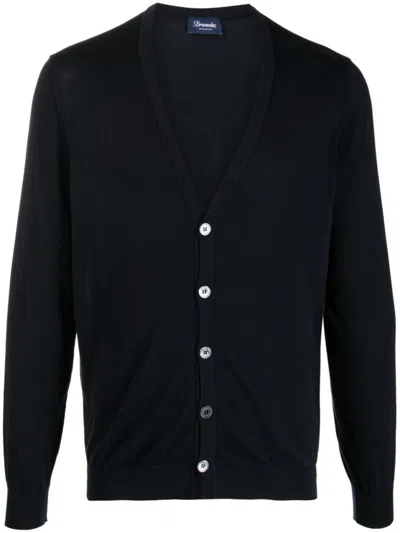 Drumohr Navy Blue Cotton Fine Knit Cardigan