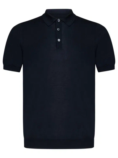 Drumohr Navy Blue Cotton Knit Polo Shirt