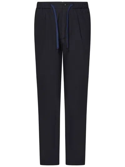 Drumohr Navy Blue Cotton Trousers With Adjustable Drawstring Waist In Black