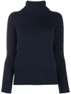 Drumohr Navy Merino Roll Neck Sweater With Ribbed Detailing In Black