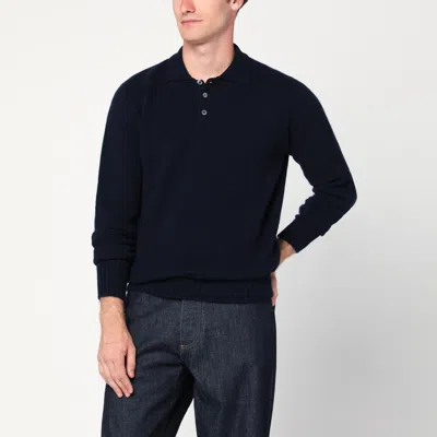 Drumohr Navy Blue Lambswool Polo In Black
