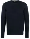 Drumohr Black Wool Crew Neck Sweater In Navy Blue