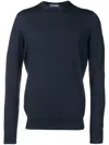 Drumohr Crew Neck Merino Wool Sweater In Navy Blue