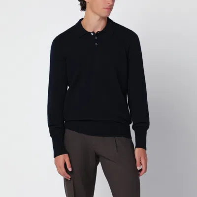Drumohr Navy Blue Wool Polo Shirt In Black