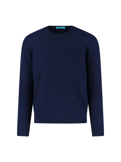 Drumohr Navy Blue Wool Sweater With Ribbed Finishes