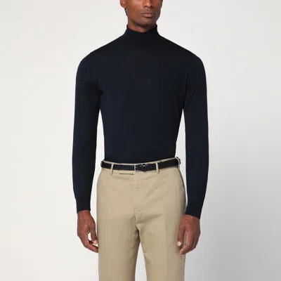 Drumohr Navy Blue Wool Turtleneck Sweater In Black