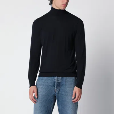 Drumohr Navy Blue Wool Turtleneck Sweater In Black