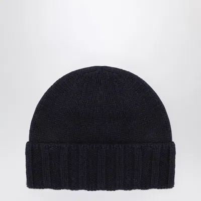 Drumohr Navy Cashmere Beanie In Blue