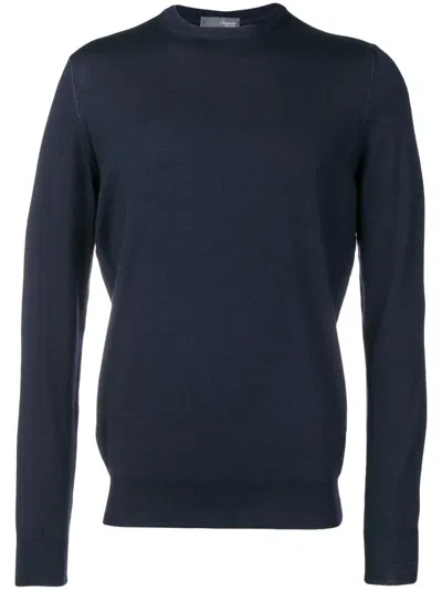 Drumohr Crew Neck Merino Wool Sweater In Blue