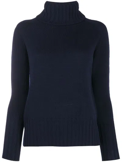DRUMOHR DRUMOHR NAVY MERINO ROLL NECK SWEATER WITH RIBBED DETAILING