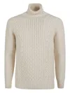 Drumohr Textured Off-white Lambswool Turtleneck Sweater In Neutral