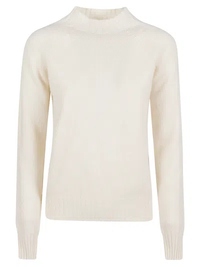 Drumohr Off-white Mock Neck Ribbed Wool Sweater In Neutral