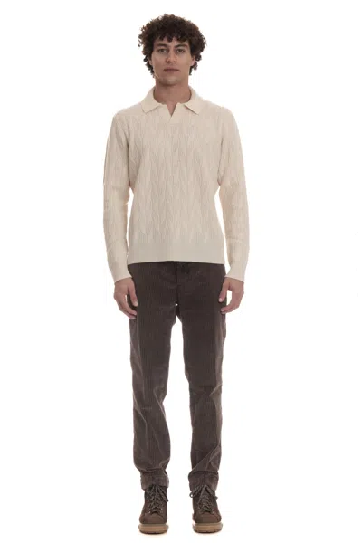Drumohr Open Collar Lambswool Polo In Neutral