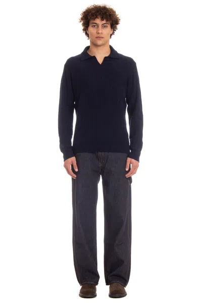 Drumohr Open Collar Lambswool Polo In Blue