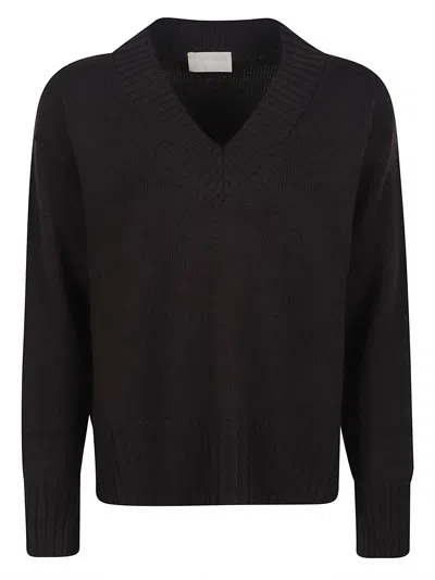 Drumohr Over V-neck Cropped Merino Sweater In Black