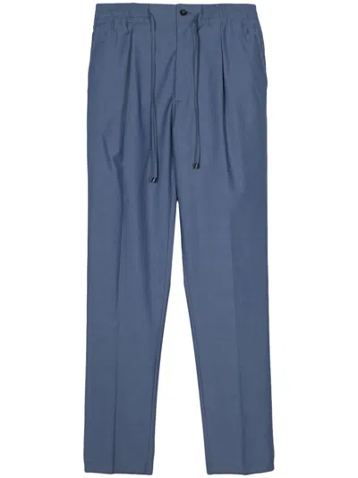 Drumohr Pleat-detail Slim-fit Trousers In Blue