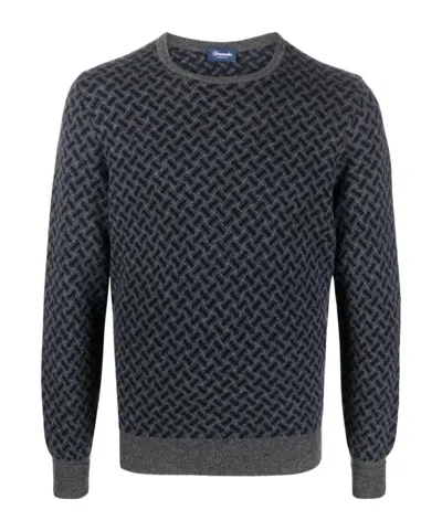 Drumohr Patterned-jacquard Cashmere Jumper In Black