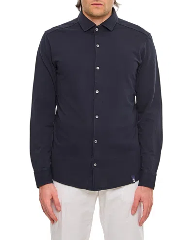 Drumohr Piquet Shirt With Button-down Collar And Tailored Fit In Black