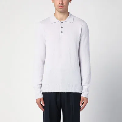 DRUMOHR PLATINUM-COLORED WOOL POLO JUMPER FOR MEN