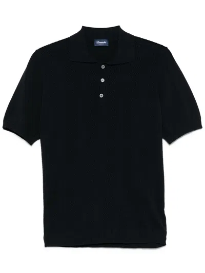 Drumohr Cotton Polo Shirt With Short Sleeves And Collar In Blue