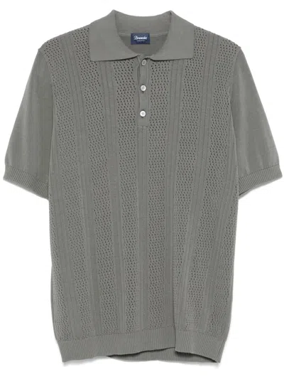 Drumohr Pointelle-knit Polo Shirt In Gray