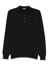 Drumohr Fitted Black Merino Wool Long Sleeve Polo In Black