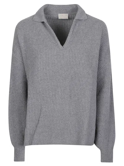 Drumohr Polo Boxy V-neck Wool-cashmere Sweater In Gray