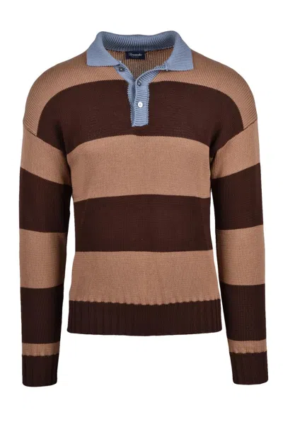 Drumohr Polo Knit - Brown/light Blue