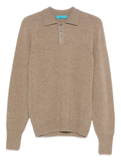 Drumohr Polo-neck Buttoned Sweater In Brown