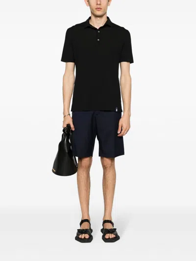 Drumohr Spread-collar Cotton Polo Shirt In Black