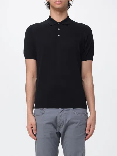 Drumohr Black Short-sleeved Polo Shirt