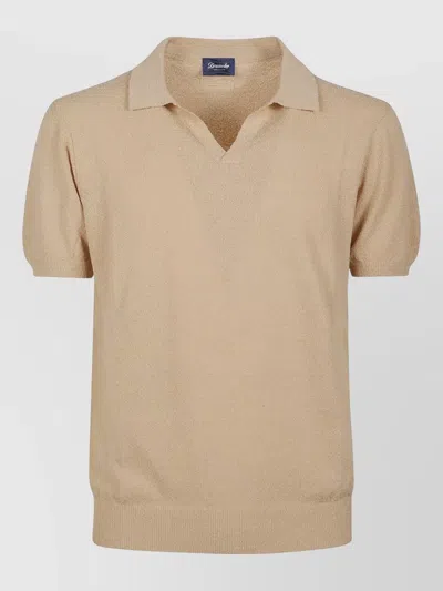 Drumohr Polo Shirt Short Sleeves Ribbed Hem Cuffs In Neutral