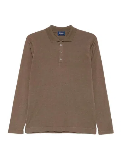 Drumohr Long Sleeve Polo In Brown