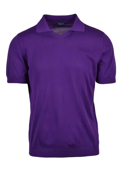 Drumohr Purple Knitted Polo With Classic Collar