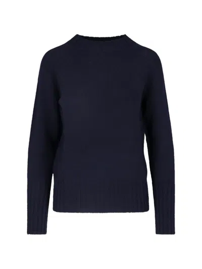 Drumohr Navy Blue Merino Wool Sweater With Ribbed Trims