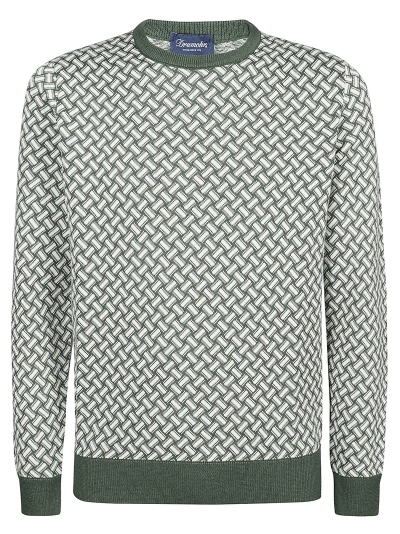 Drumohr Razor Blade Long Sleeve Sweater In Verde/latte