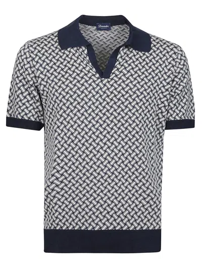 Drumohr Razor Blade Short Sleeve Polo Shirt In Blue