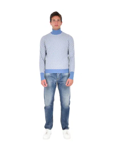 Drumohr Patterned Roll-neck Sweater In Blue