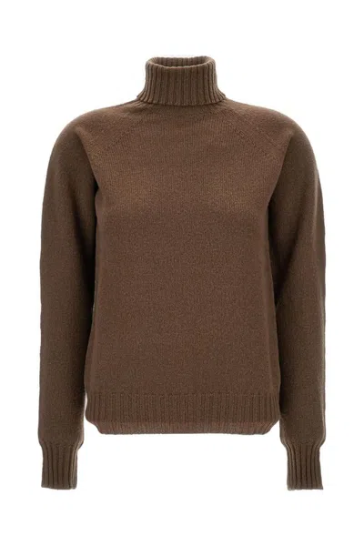 DRUMOHR DRUMOHR RELAXED FIT BROWN WOOL TURTLENECK SWEATER