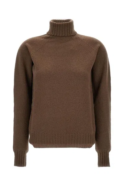 DRUMOHR RELAXED FIT BROWN WOOL TURTLENECK SWEATER