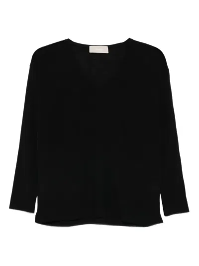 Drumohr Relaxed Fit V-neck Knit Sweater In Black