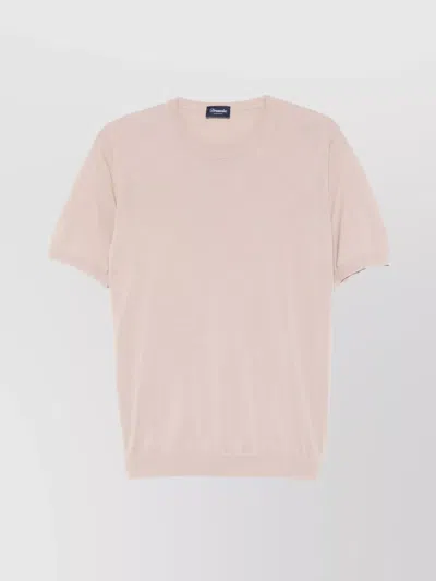 Drumohr Ribbed Crew Neck Cotton T-shirt With Short Sleeves In Ostrica