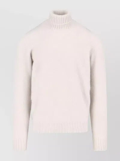 Drumohr Ribbed Crewneck Sweater Fitted Cuffs In White