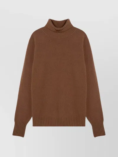 Drumohr Ribbed Cuffs Wool Turtleneck Sweater In Brown