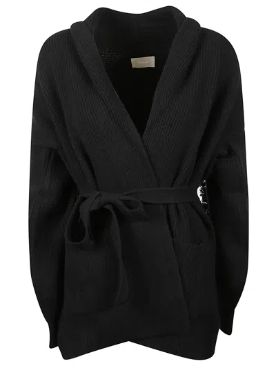Drumohr Ribbed Merino Wool-blend Wrap Cardigan In Black